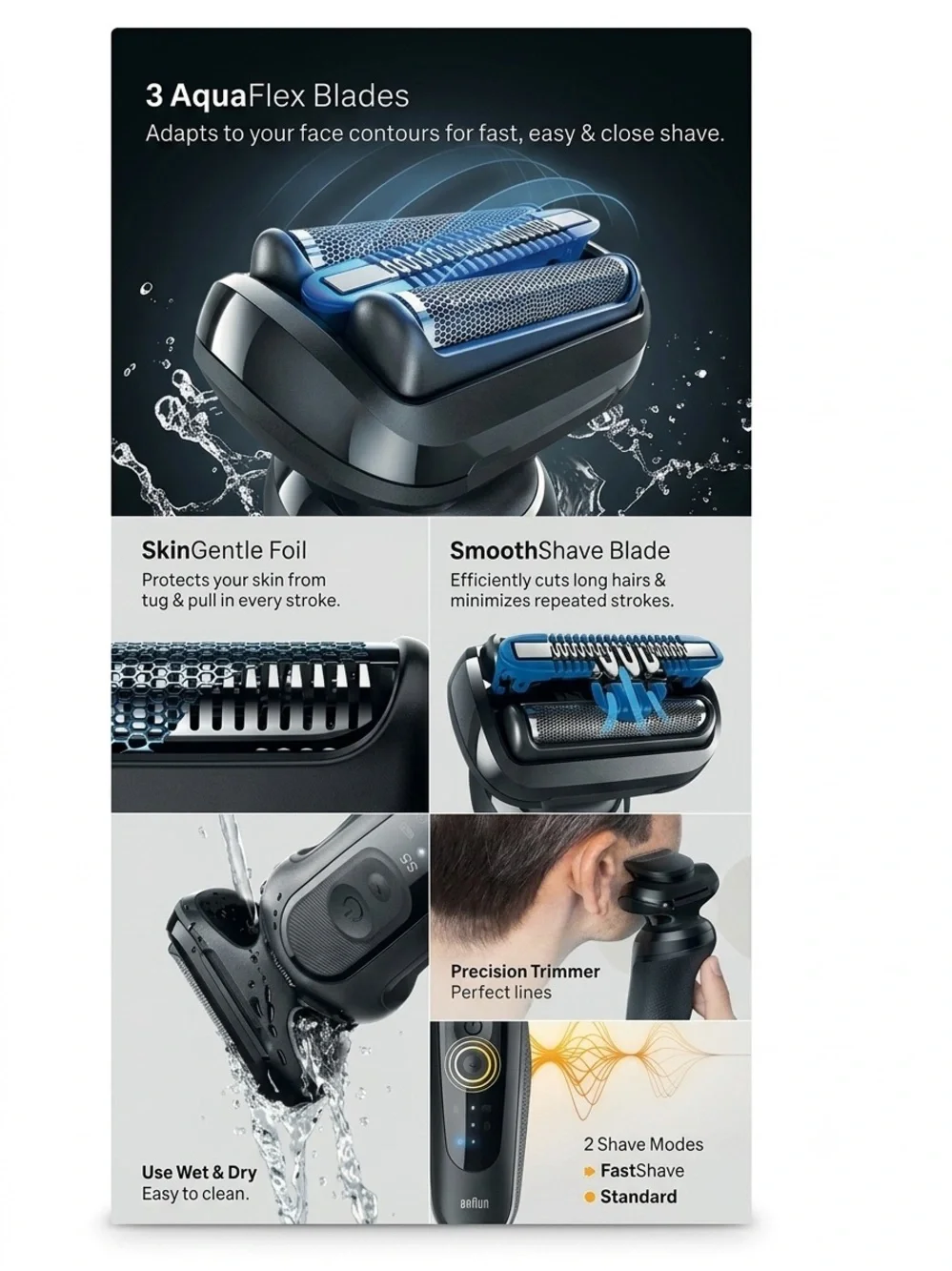 Braun Series 5 AquaFlex Wet & Dry Electric Shaver - Black